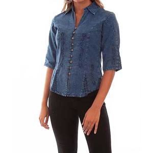 NEW SCULLY 3/4 sleeve cotton western shirt in dark blue